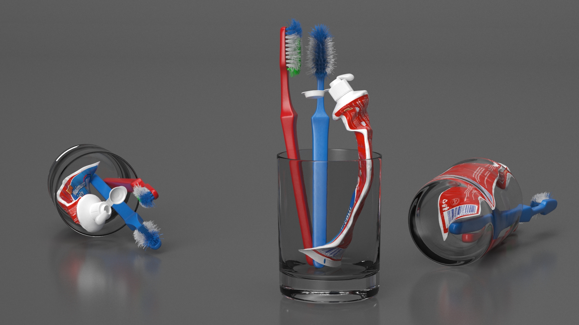 3D Glass with Used Toothbrushes and Toothpaste model