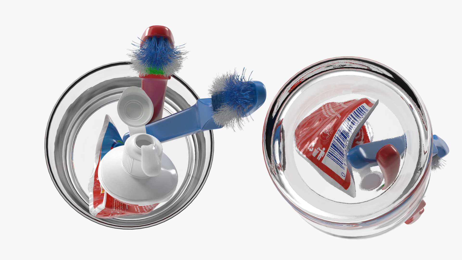 3D Glass with Used Toothbrushes and Toothpaste model