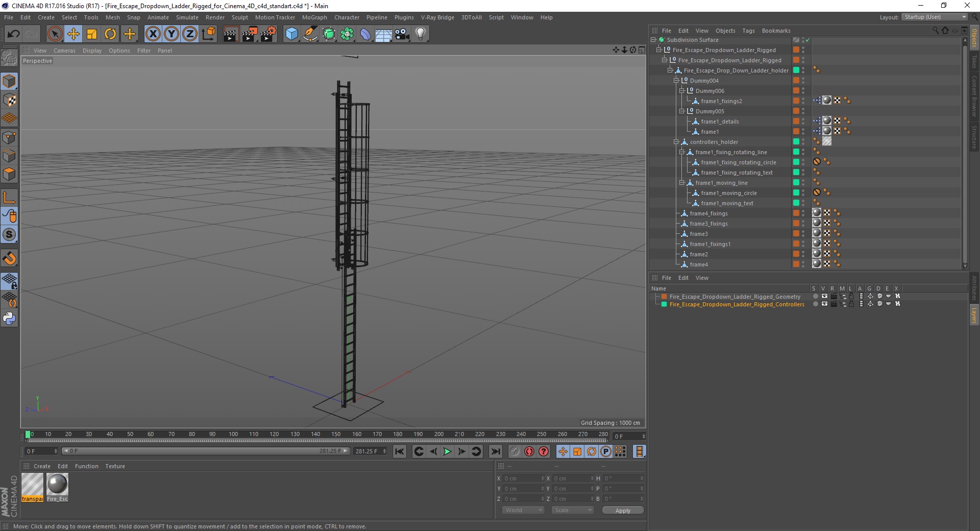 3D Fire Escape Dropdown Ladder Rigged for Cinema 4D model