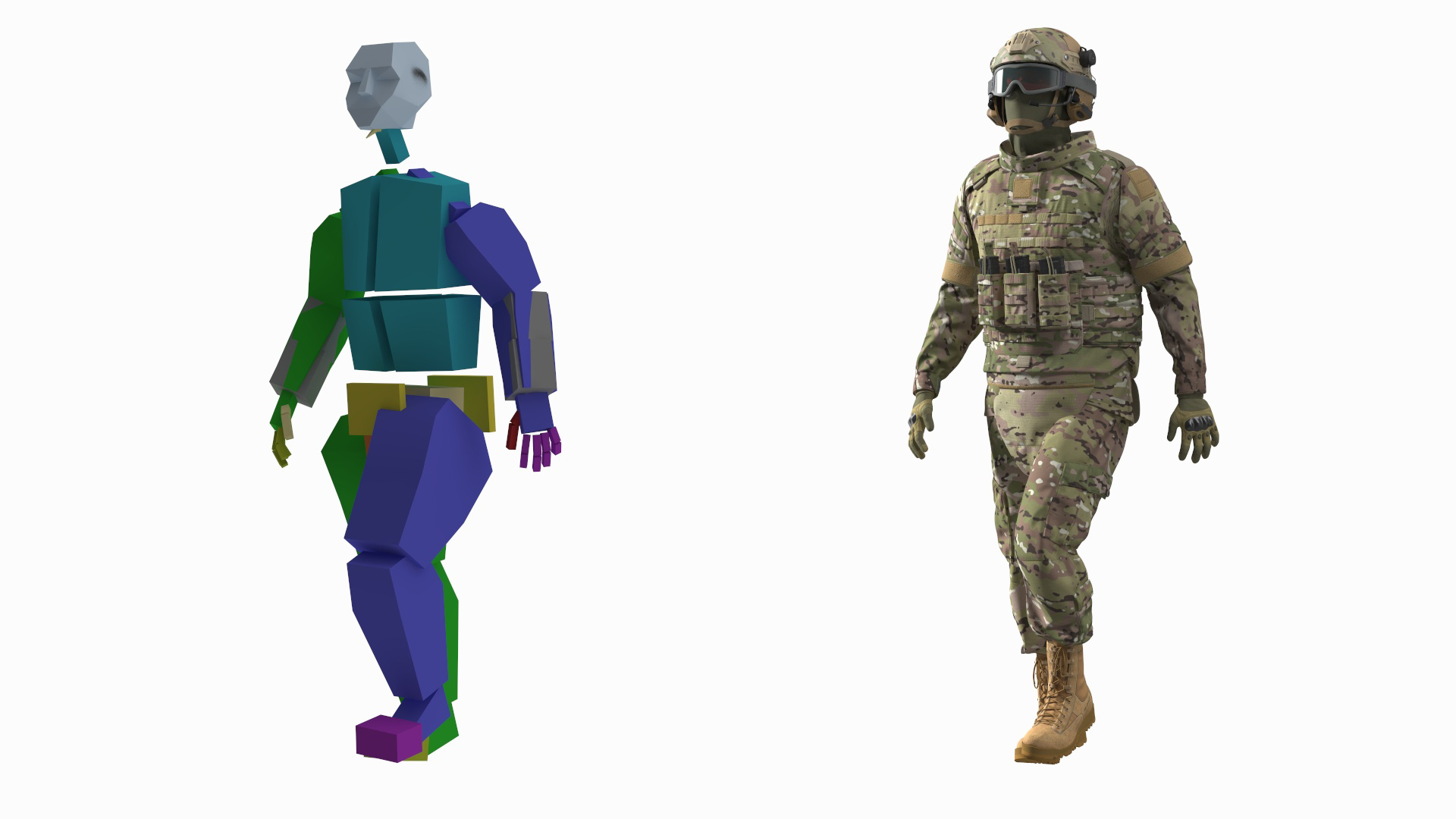 Army Soldier in Green Camo Rigged for Maya 3D