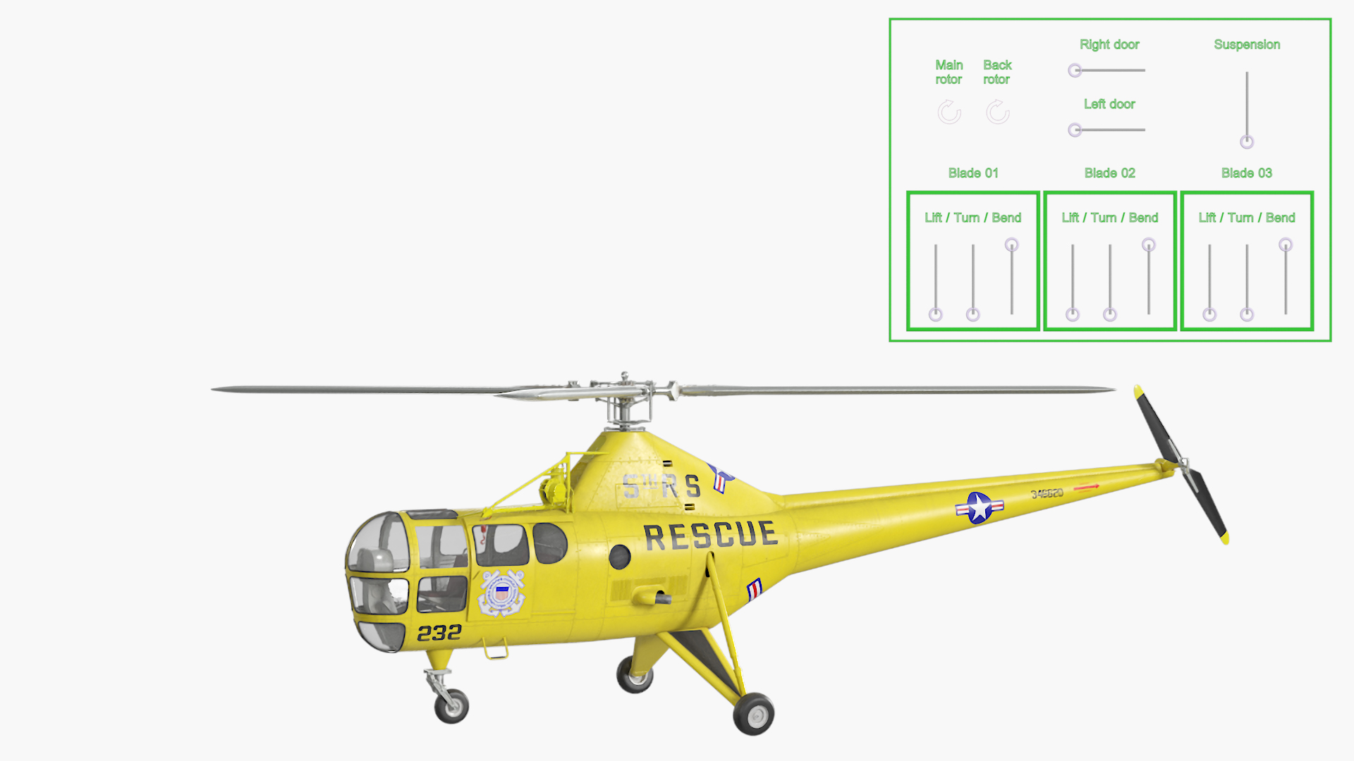 3D Search and Rescue Helicopter Sikorsky H-5 Rigged model