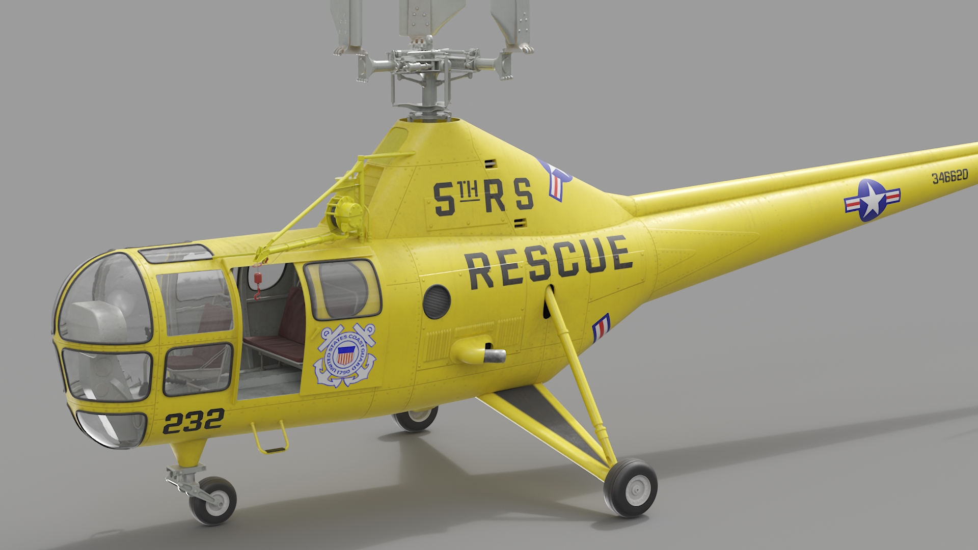 3D Search and Rescue Helicopter Sikorsky H-5 Rigged model