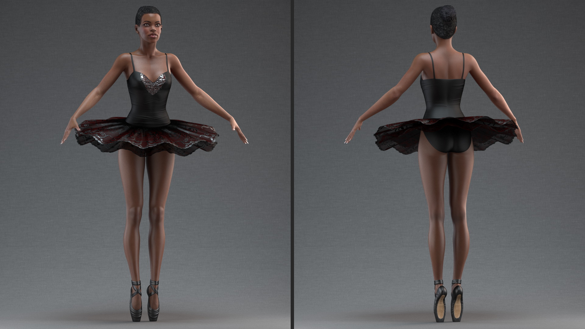 3D Dark Skinned Black Ballerina Neutral Pose