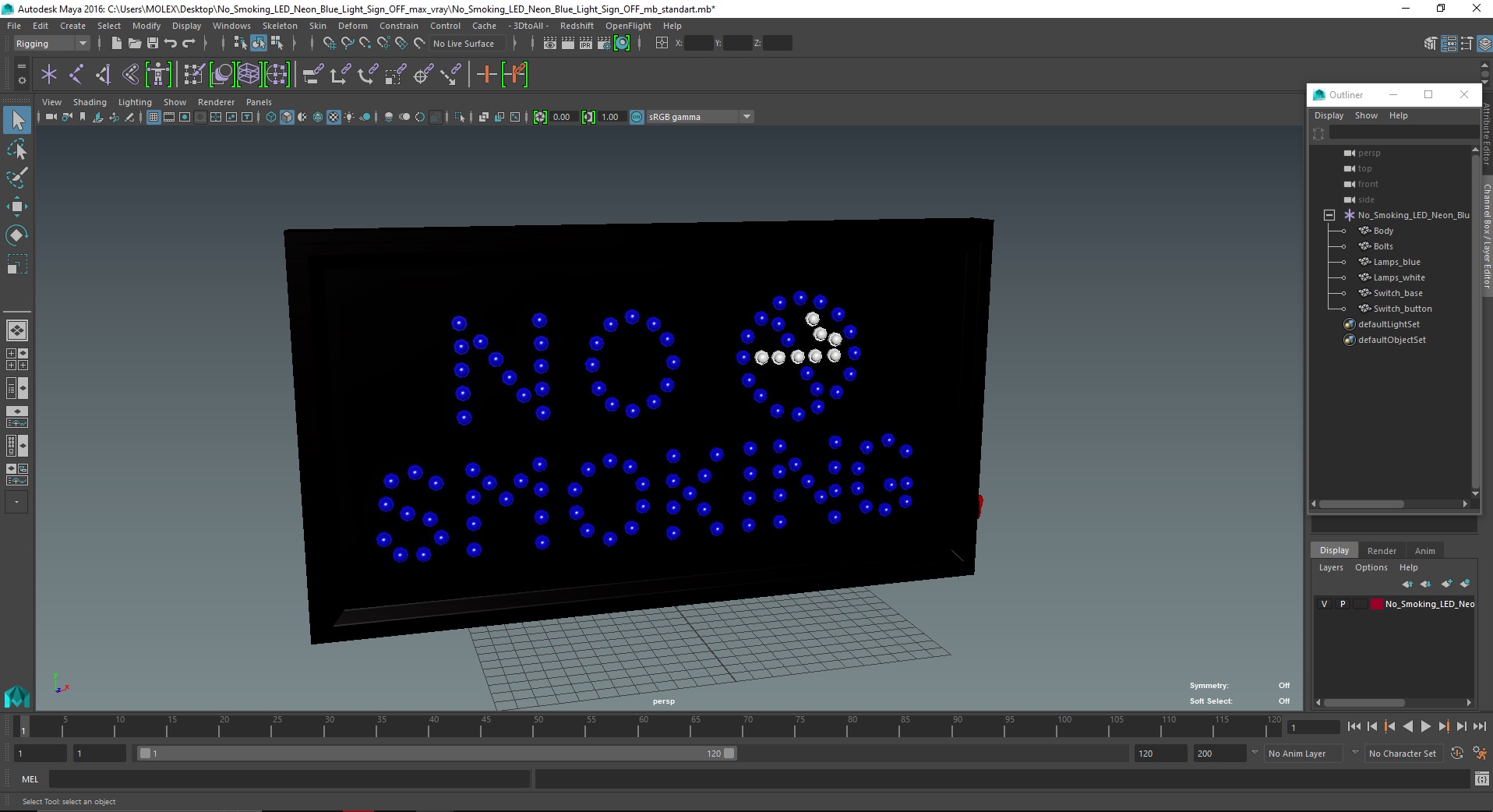 No Smoking LED Neon Blue Light Sign OFF 3D model