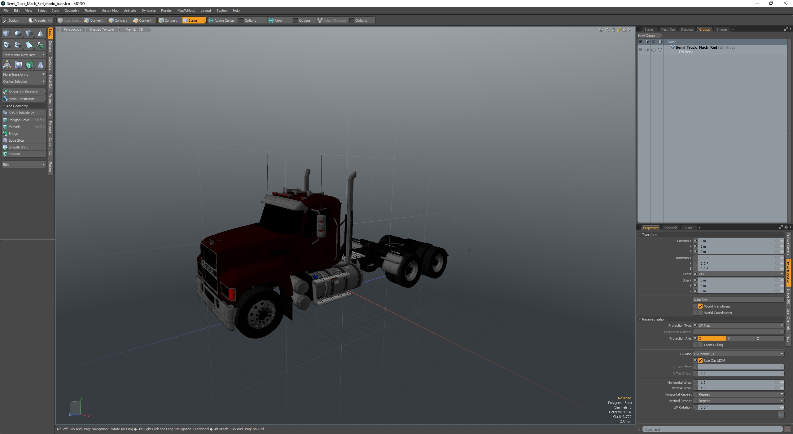 Semi Truck Mack Red 3D model