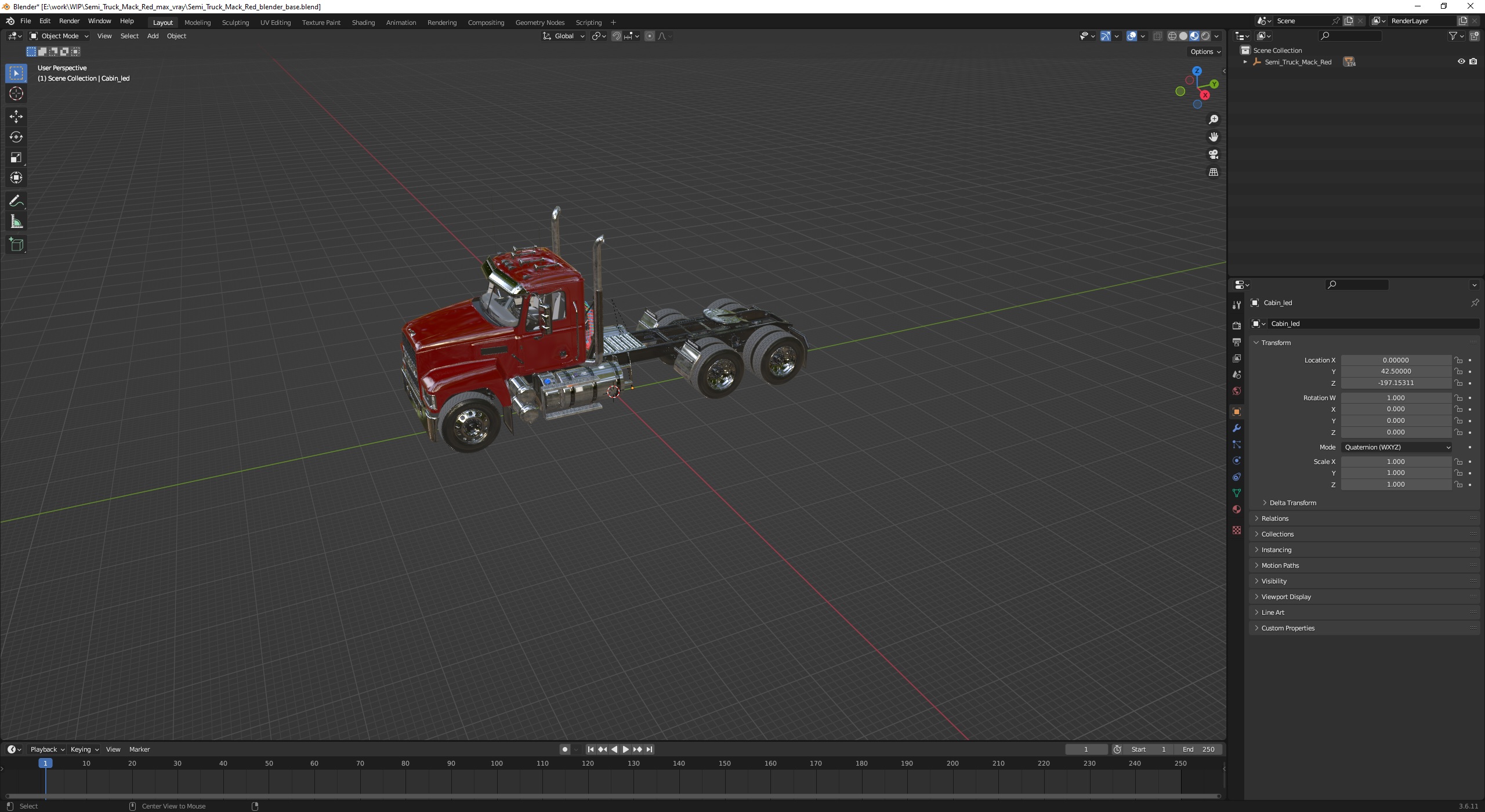 Semi Truck Mack Red 3D model