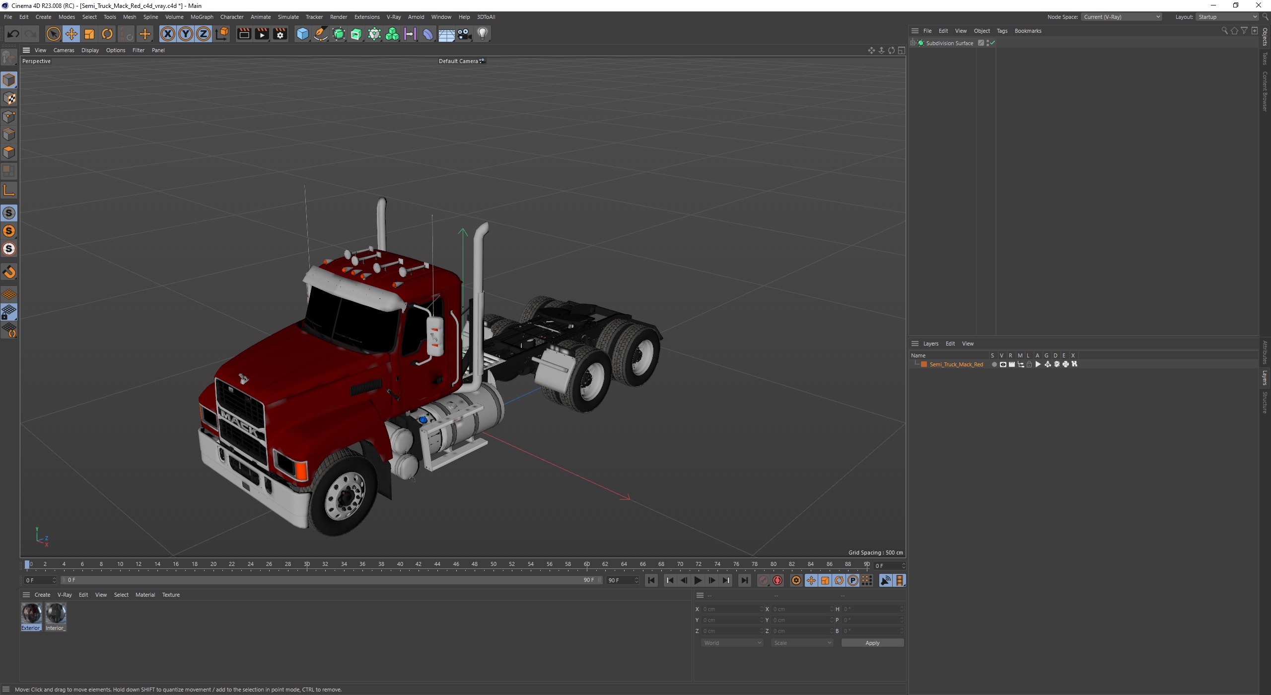 Semi Truck Mack Red 3D model