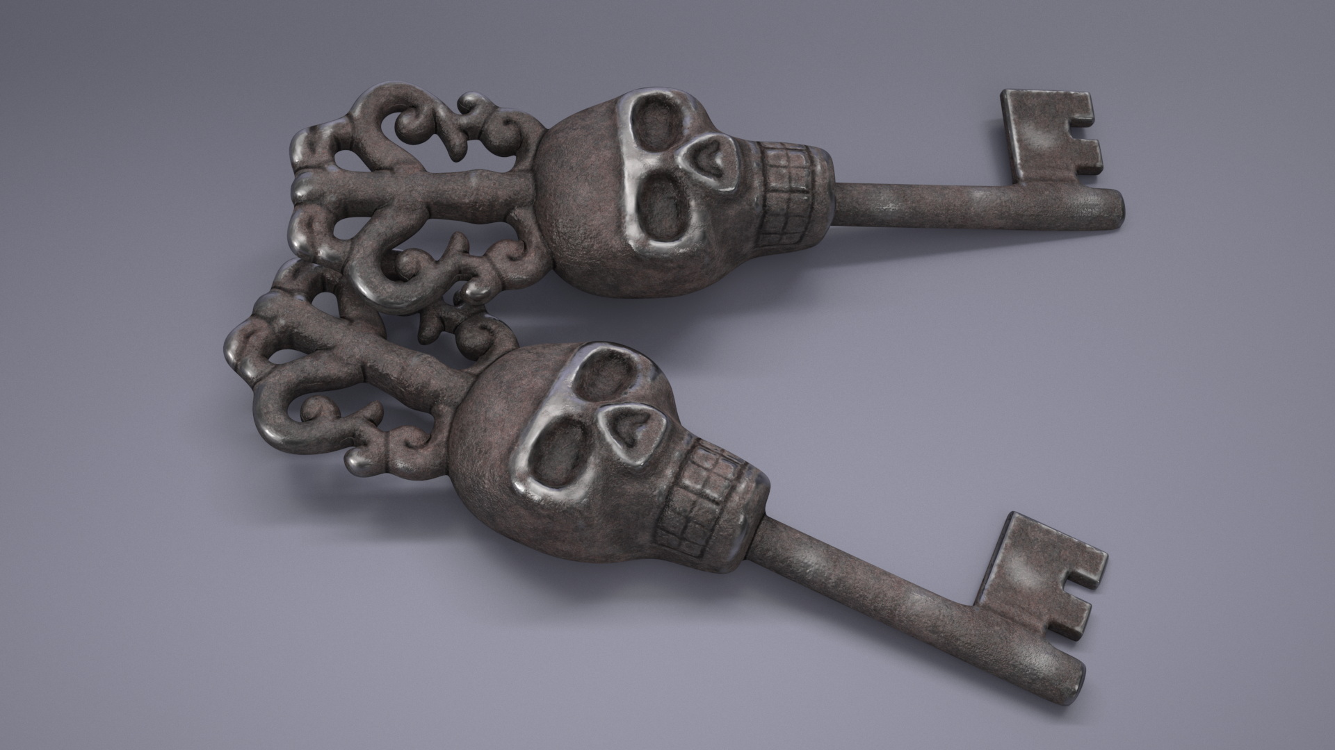 Ornate Skull Gothic Key Steel 3D model