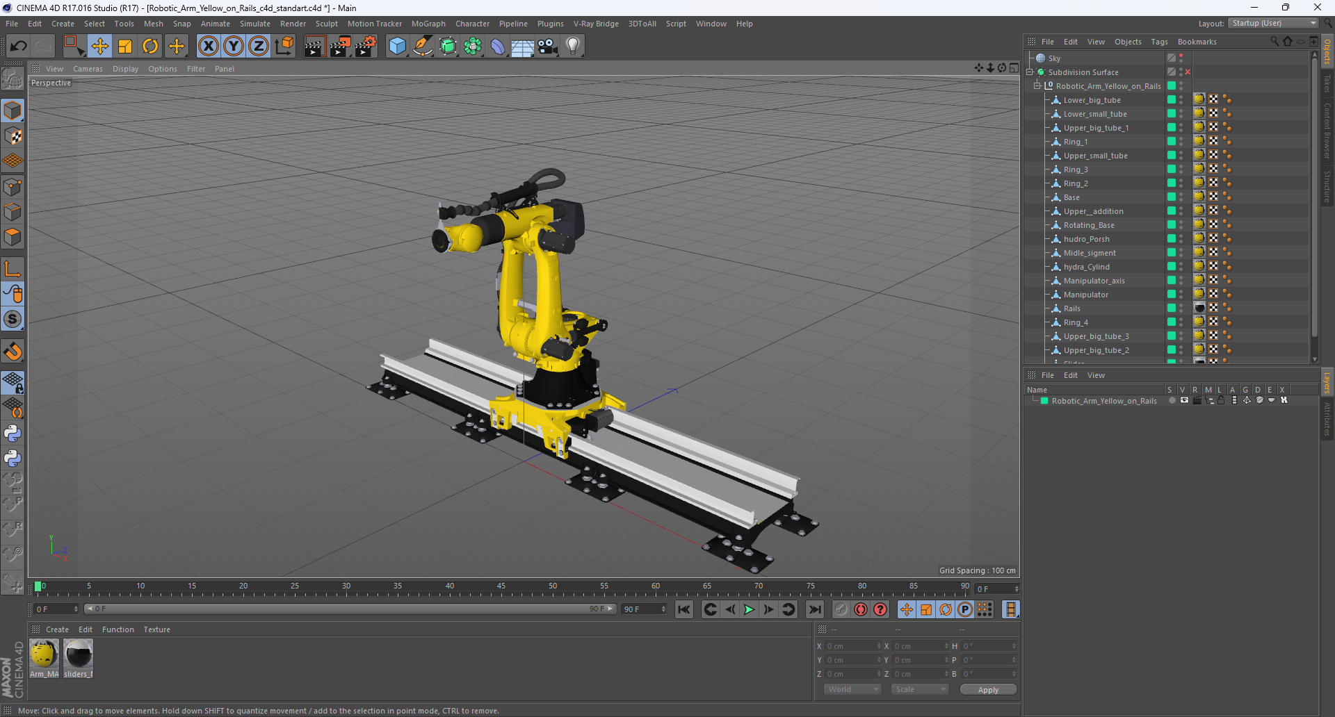 Robotic Arm Yellow on Rails 3D