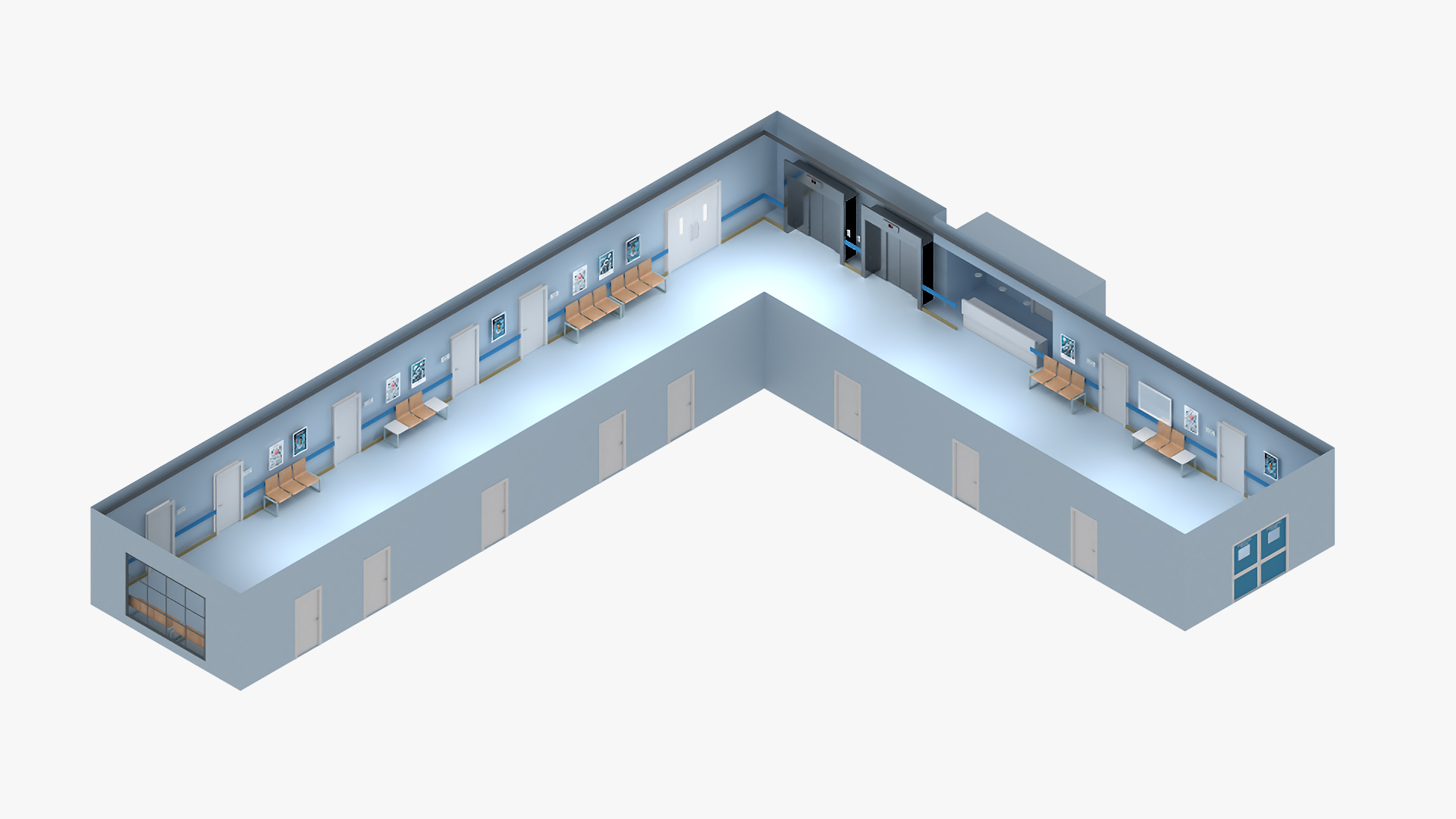 Hospital Hallway Corridor Corner 3D