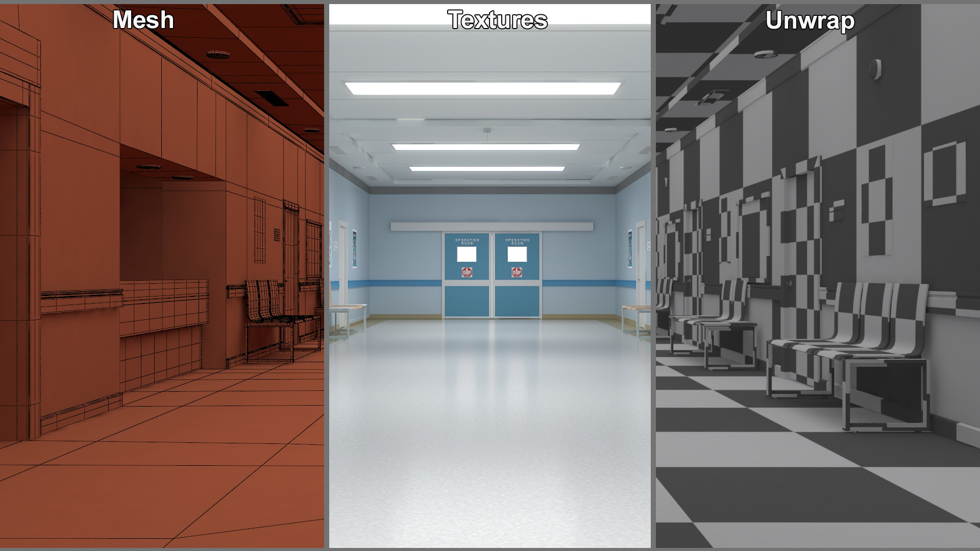 Hospital Hallway Corridor Corner 3D