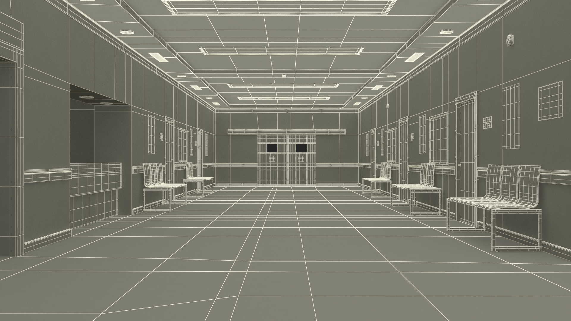 Hospital Hallway Corridor Corner 3D