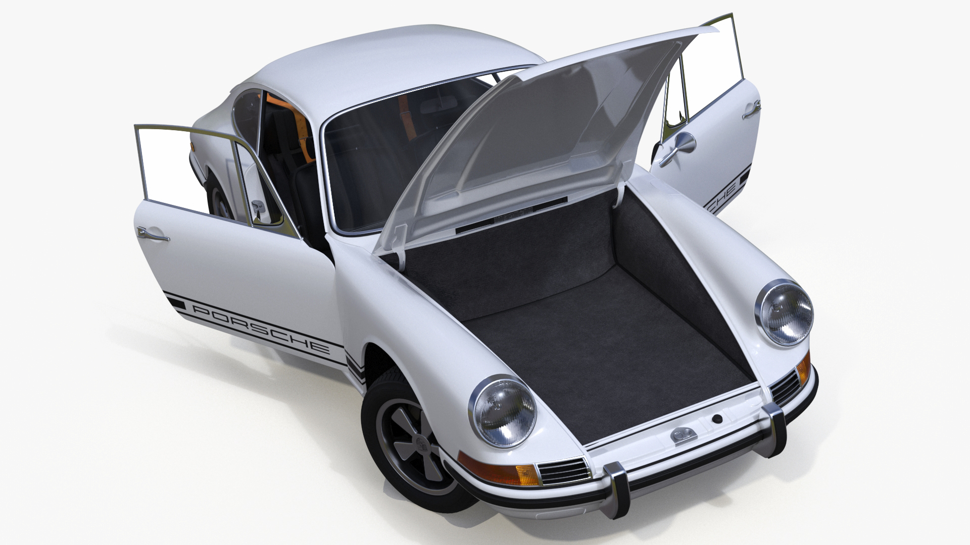 3D White Porsche 911 1968 Rigged for Maya model