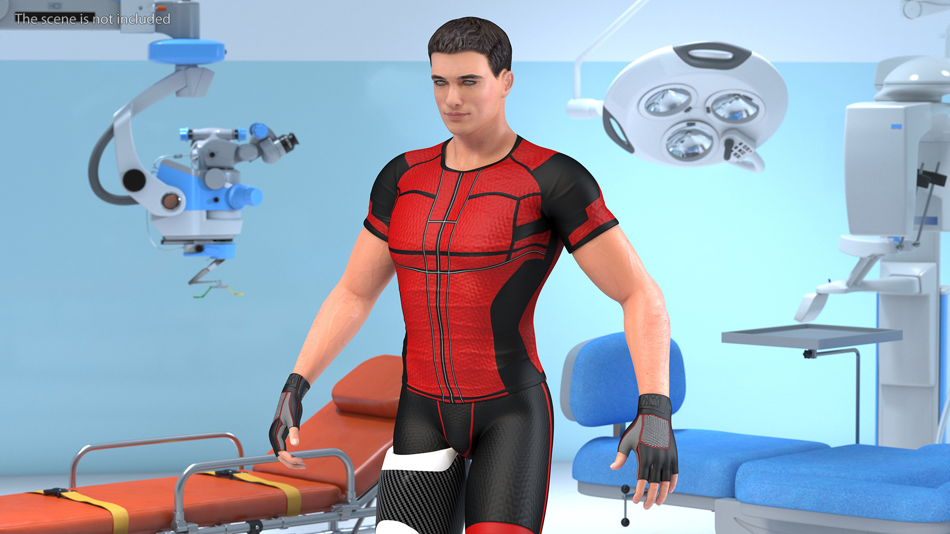 Man Wearing Lower Limb Prosthesis Rigged for Maya 3D model