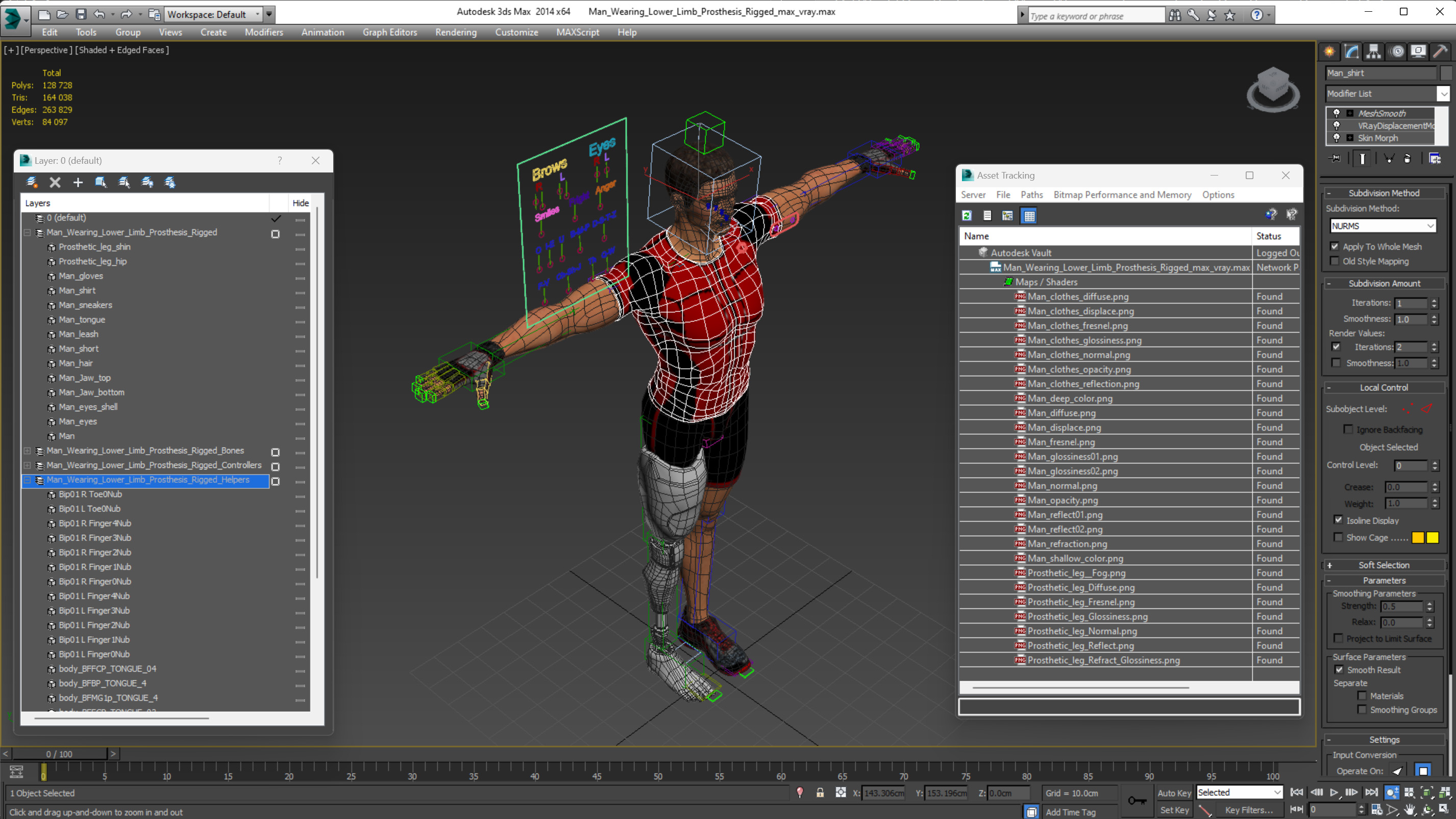 Man Wearing Lower Limb Prosthesis Rigged for Maya 3D model