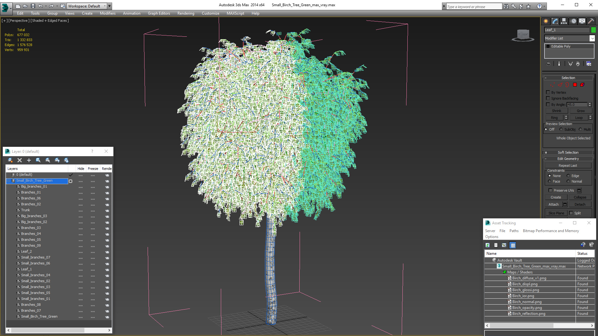 Small Birch Tree Green 3D