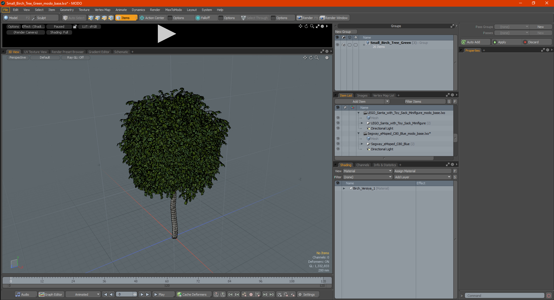 Small Birch Tree Green 3D