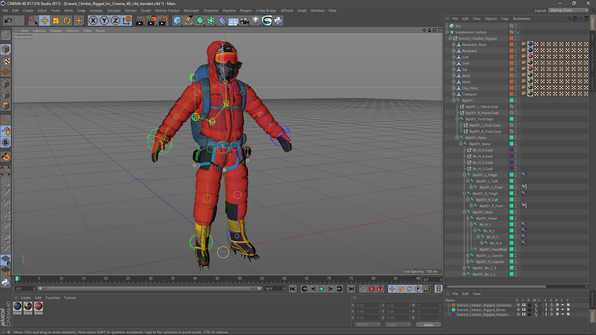 3D Everest Climber Rigged for Cinema 4D