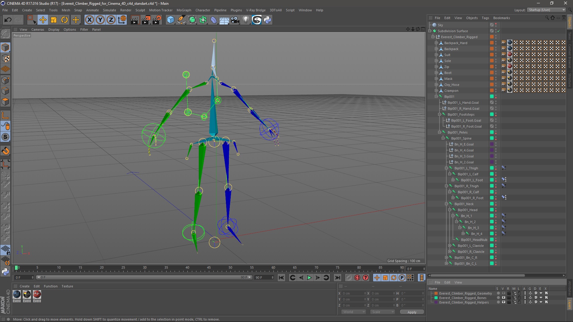 3D Everest Climber Rigged for Cinema 4D