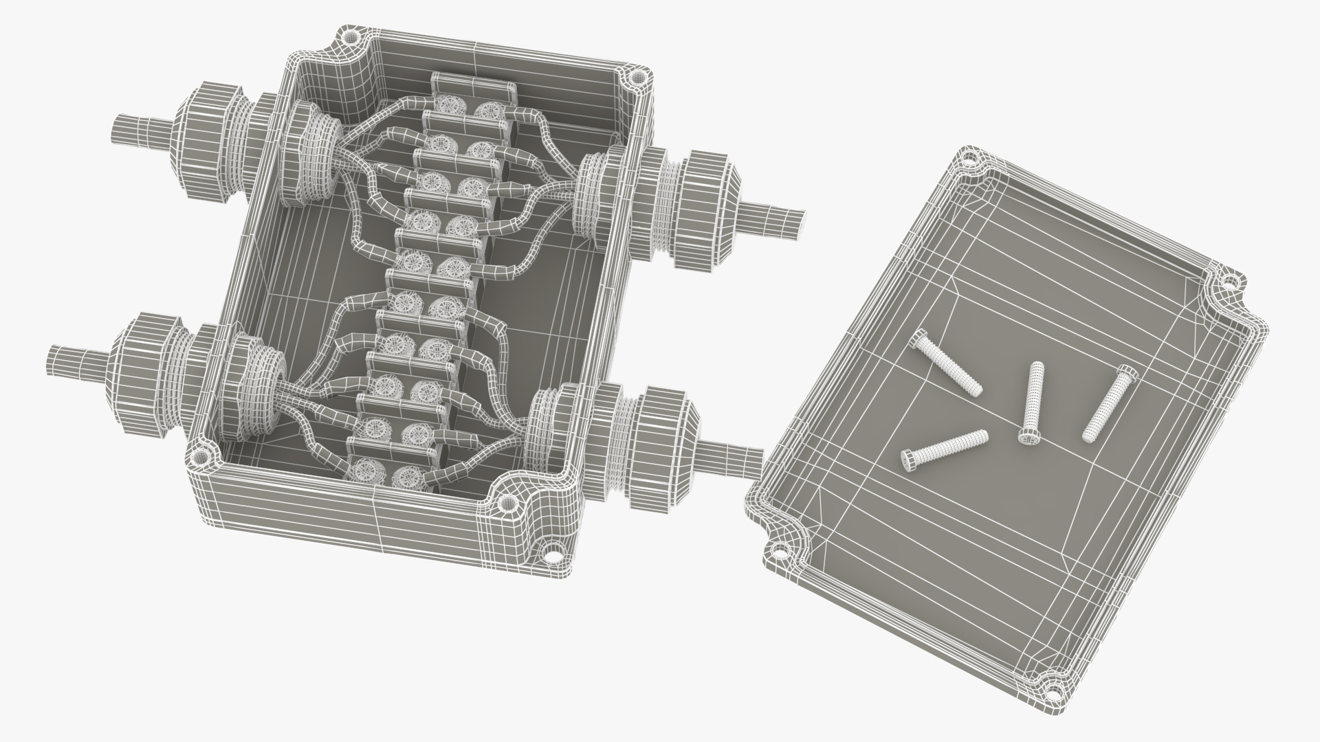 3D Black Junction Box with 4 Wires