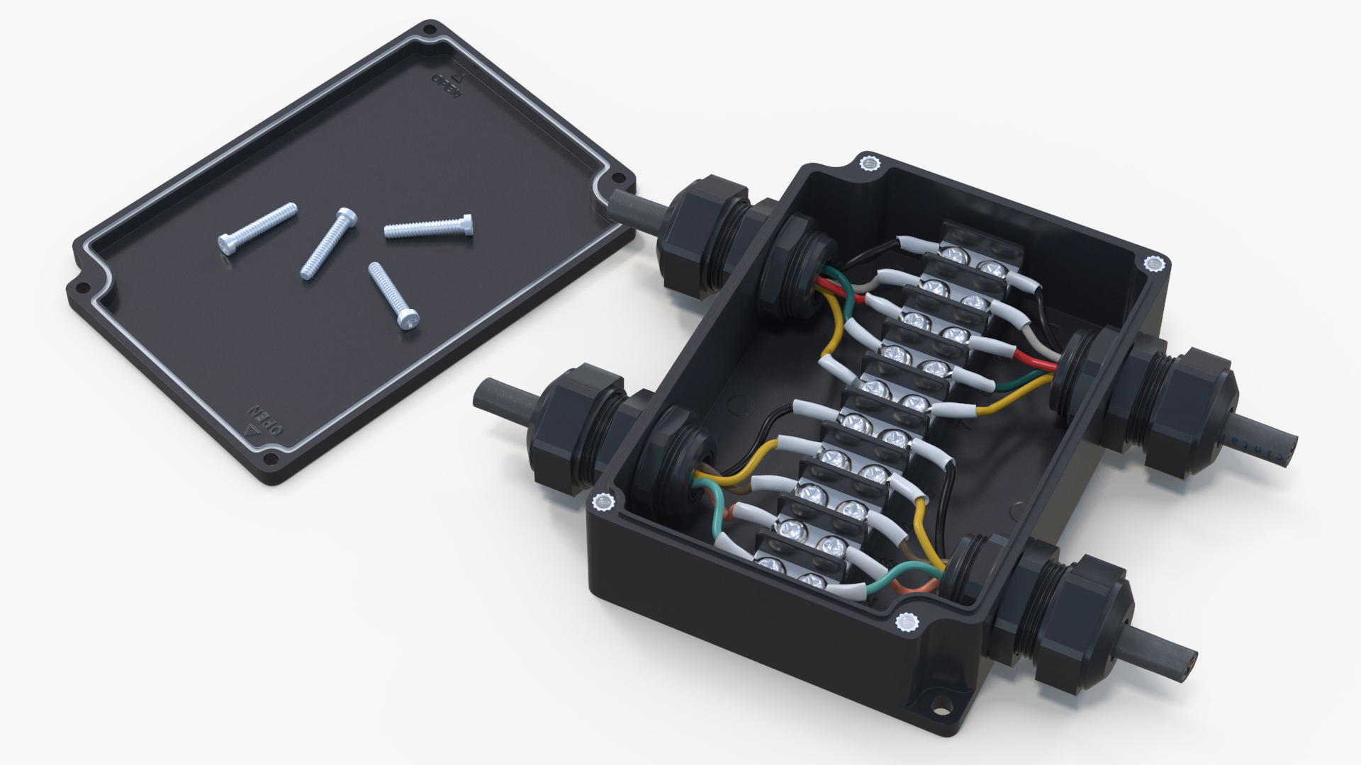 3D Black Junction Box with 4 Wires