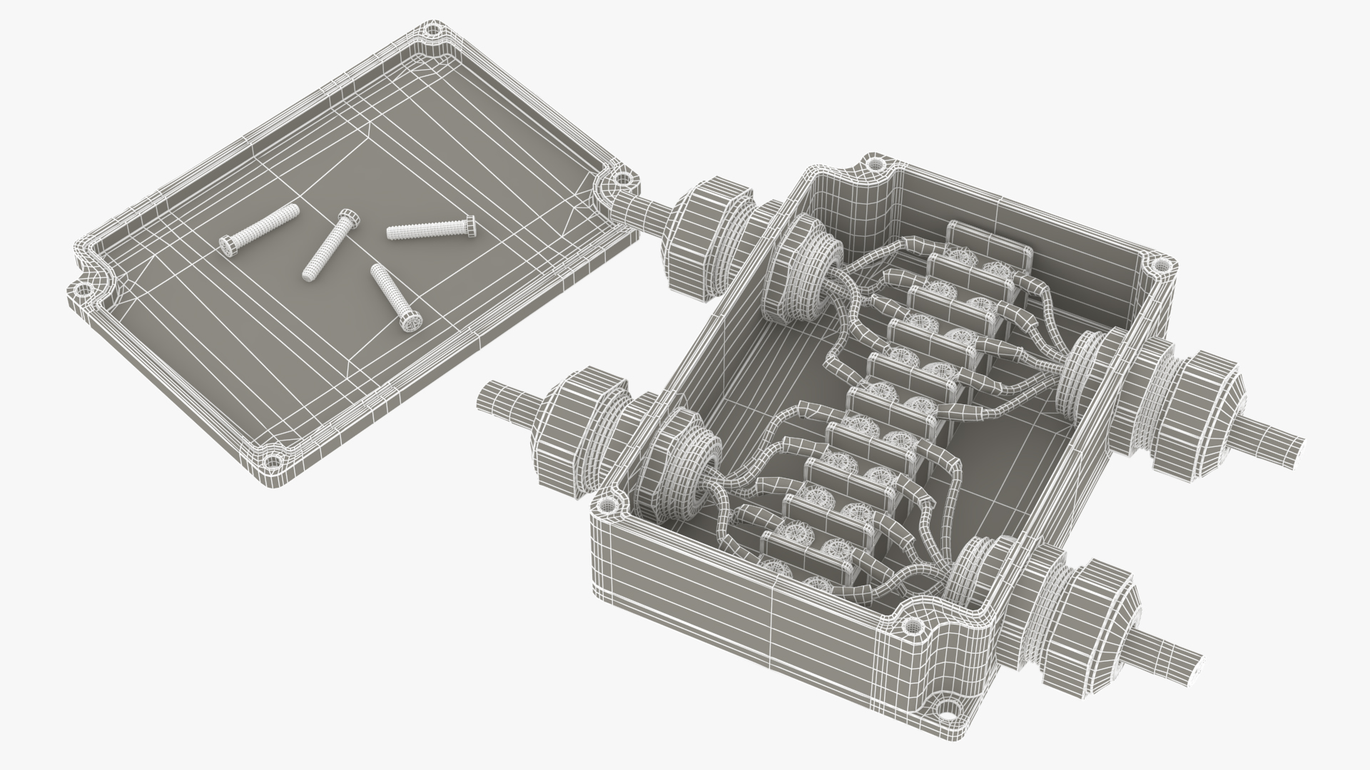 3D Black Junction Box with 4 Wires