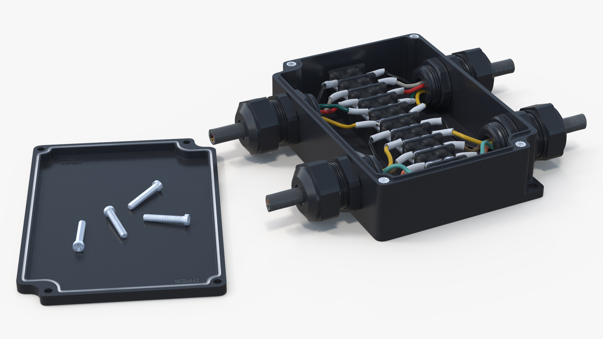 3D Black Junction Box with 4 Wires