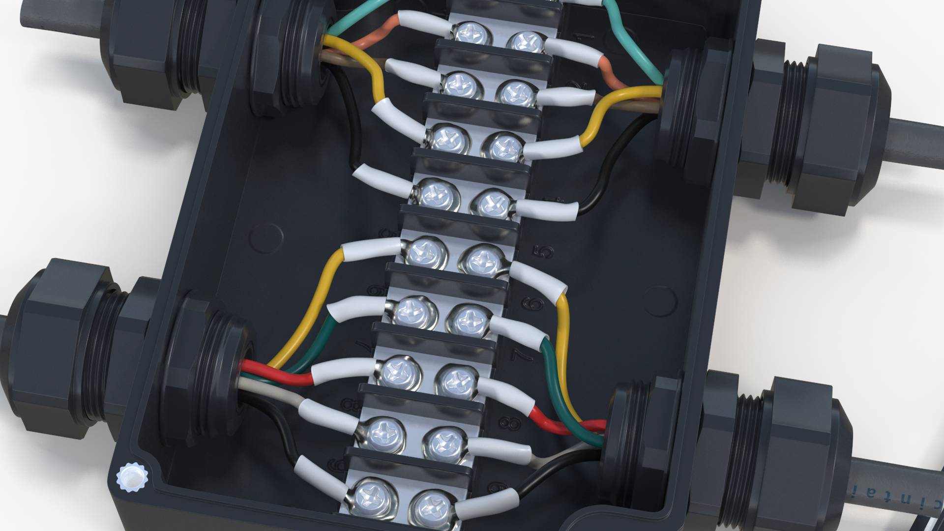 3D Black Junction Box with 4 Wires