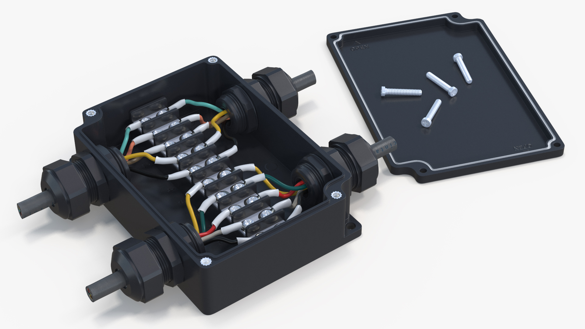 3D Black Junction Box with 4 Wires