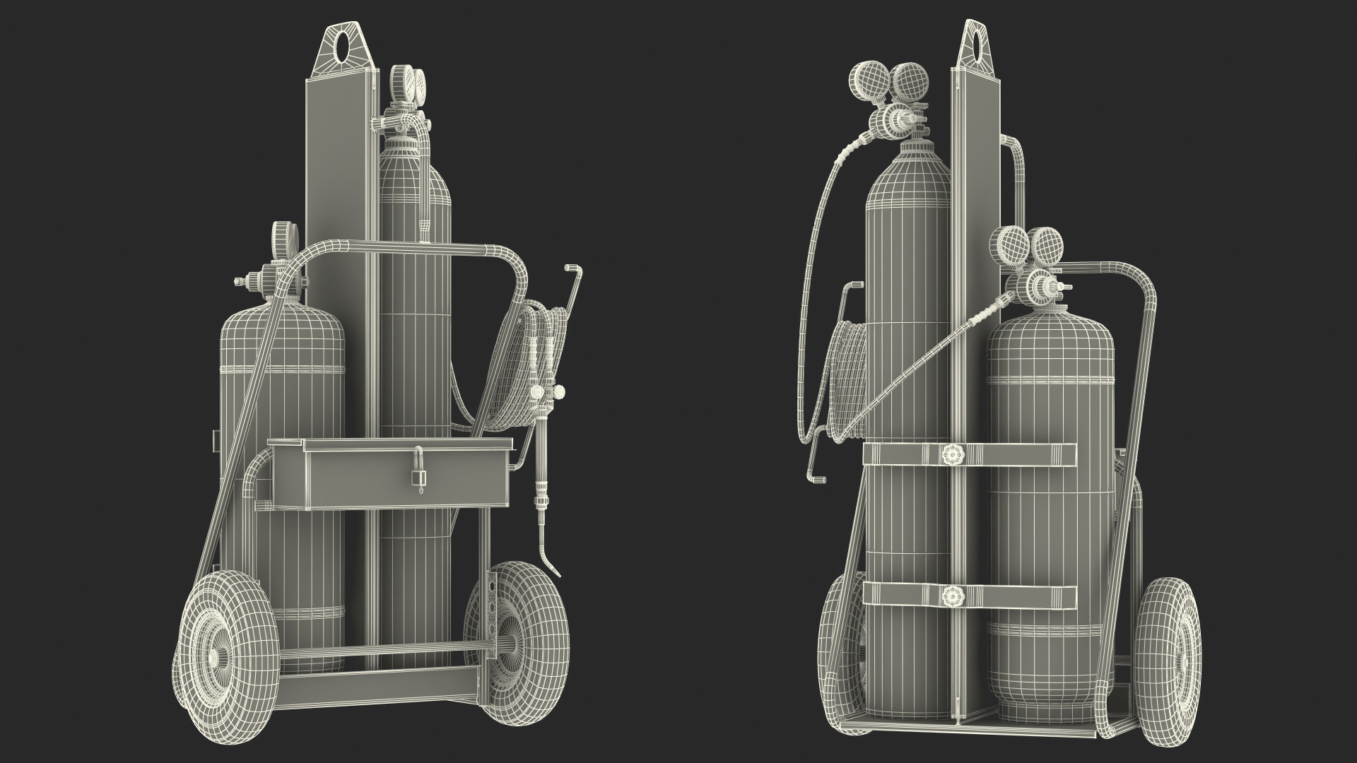 Oxygen and Acetylene Torch Welding Cart Set Old 3D