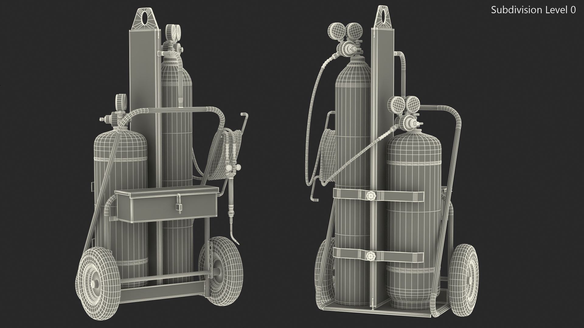 Oxygen and Acetylene Torch Welding Cart Set Old 3D