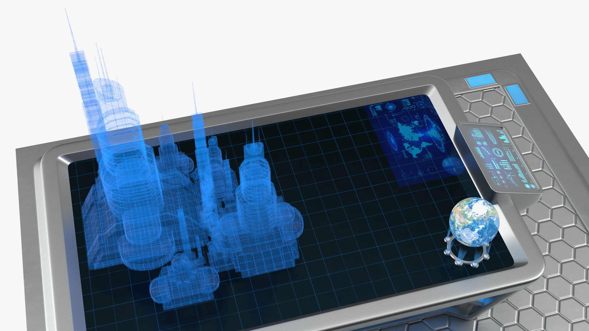 Sci-fi Table Chrome with Holograms 3D model