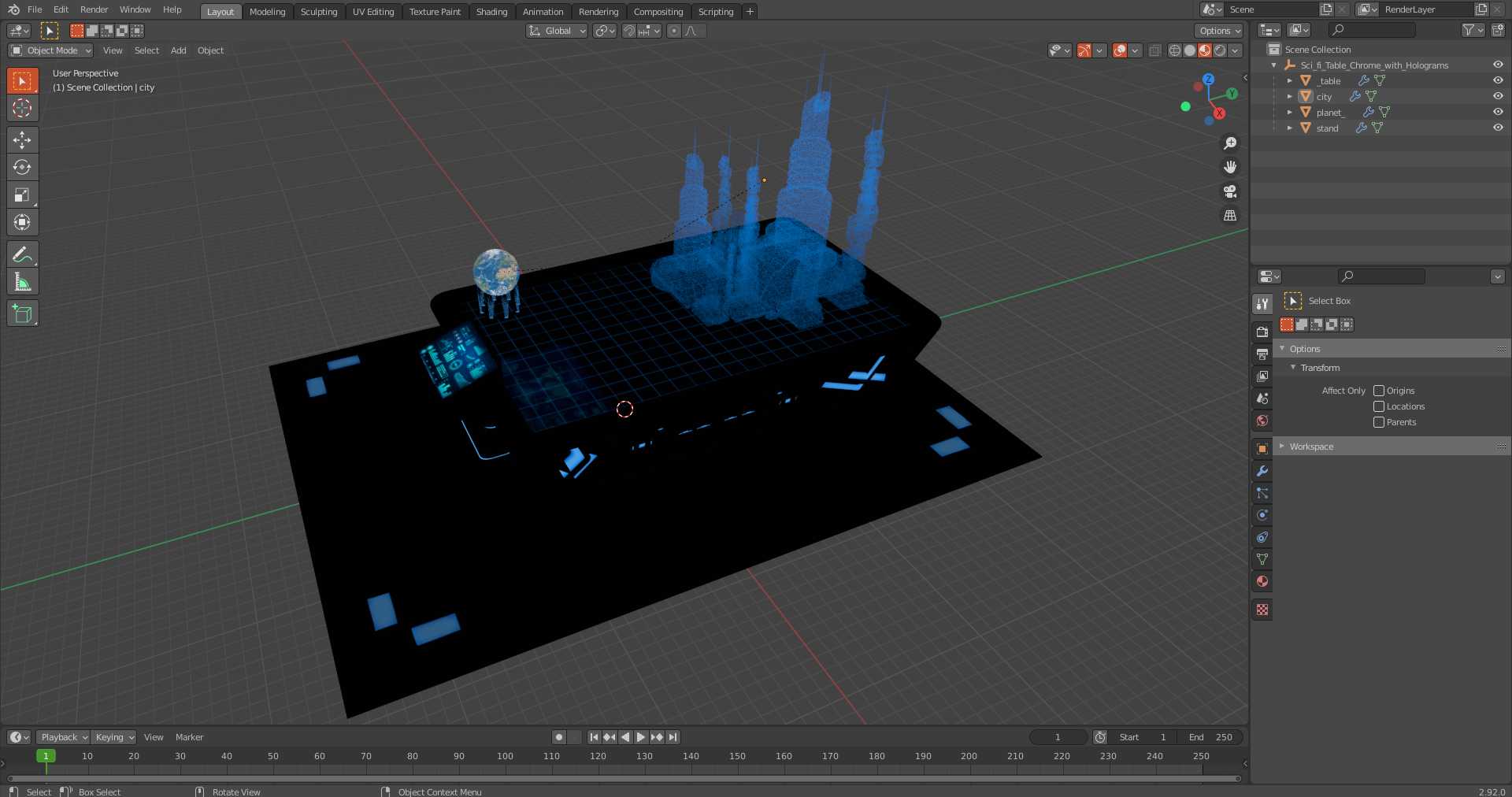 Sci-fi Table Chrome with Holograms 3D model