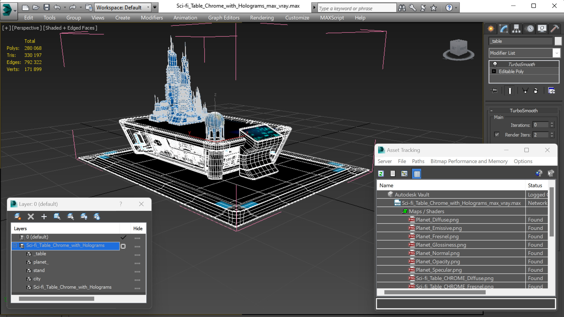 Sci-fi Table Chrome with Holograms 3D model