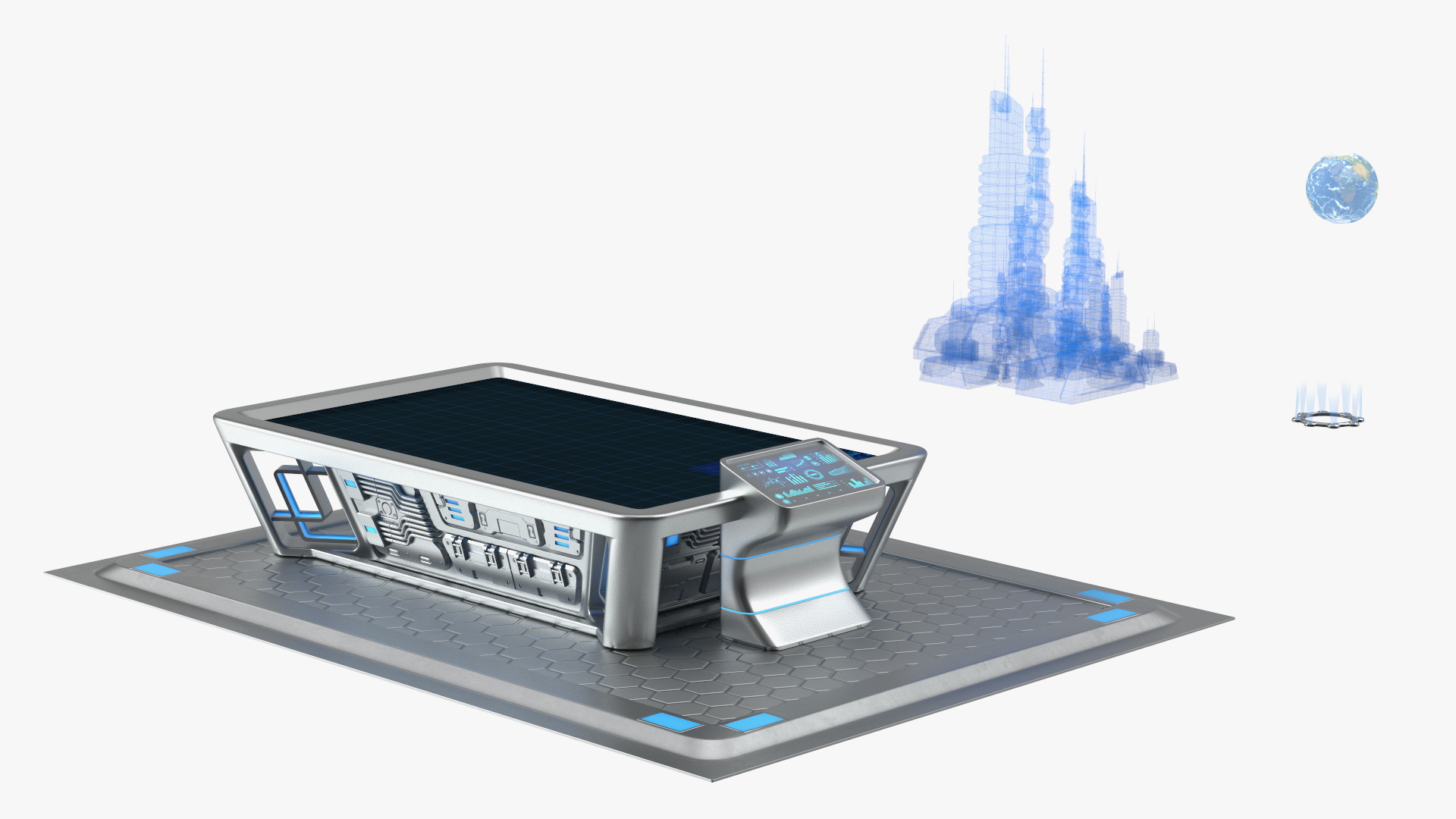 Sci-fi Table Chrome with Holograms 3D model