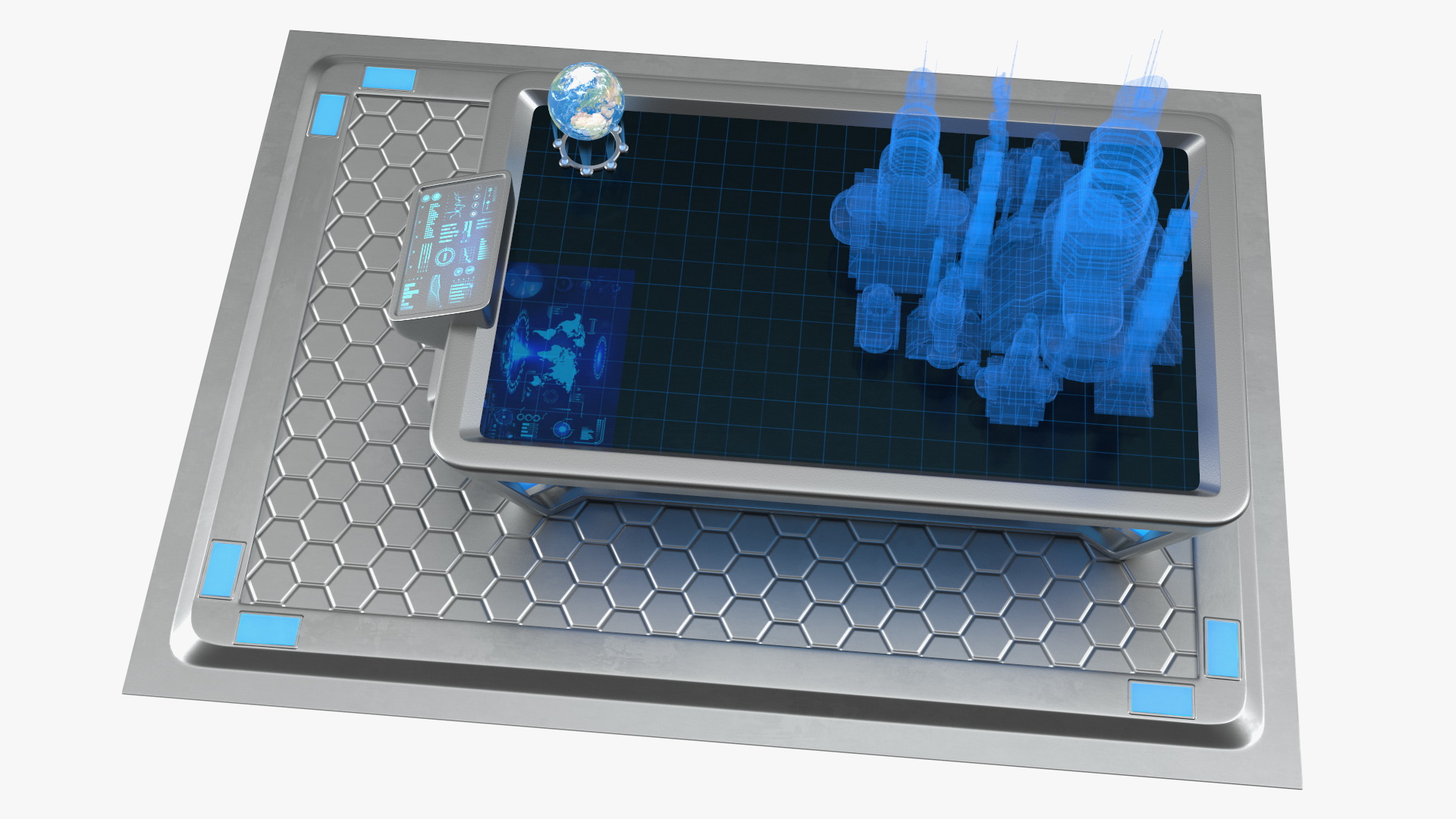 Sci-fi Table Chrome with Holograms 3D model