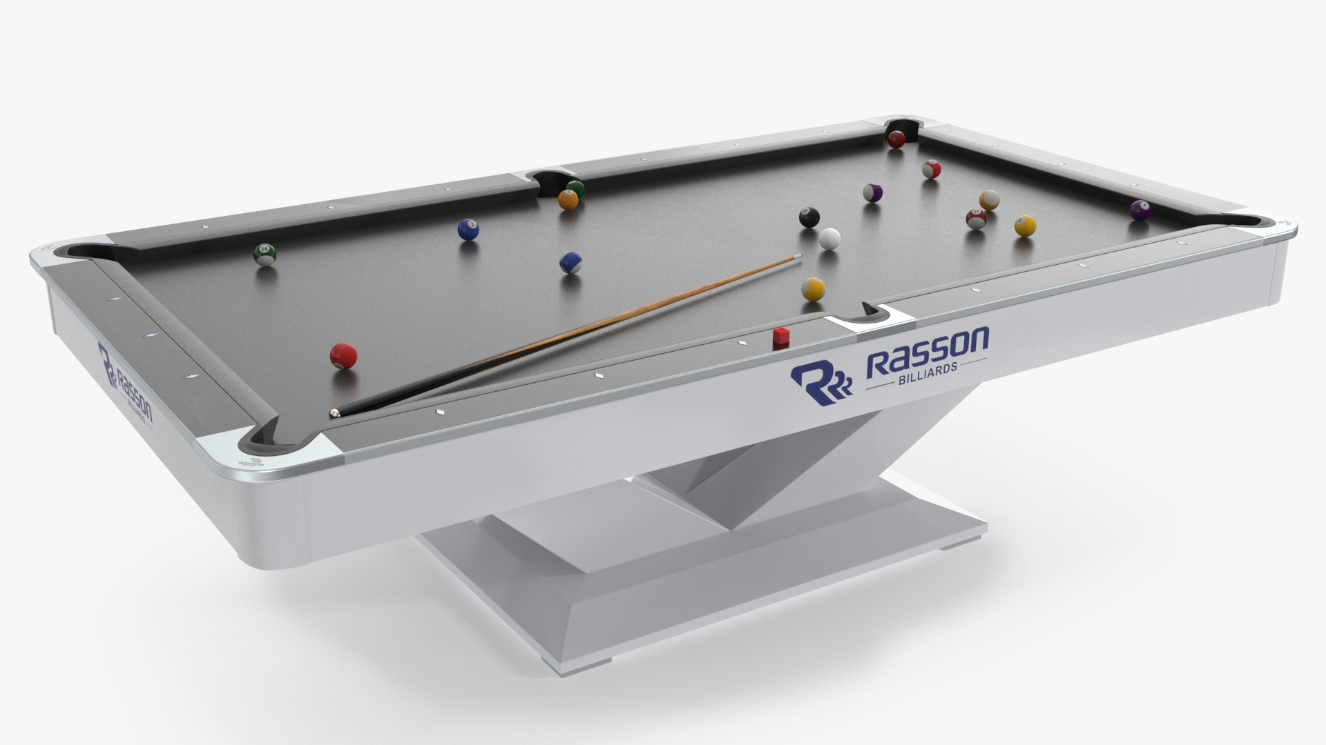 Billiards Black Table Rasson with Balls and Cue 3D