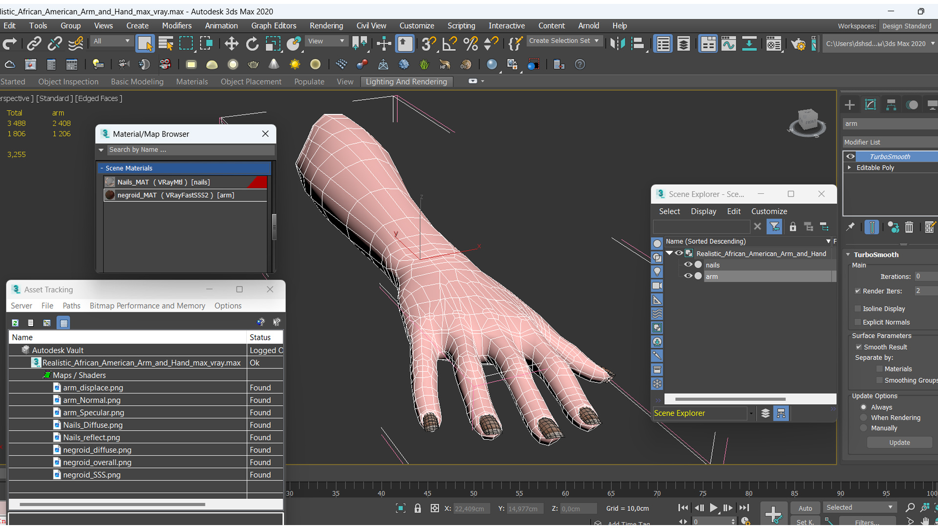 Realistic African American Arm and Hand 3D model