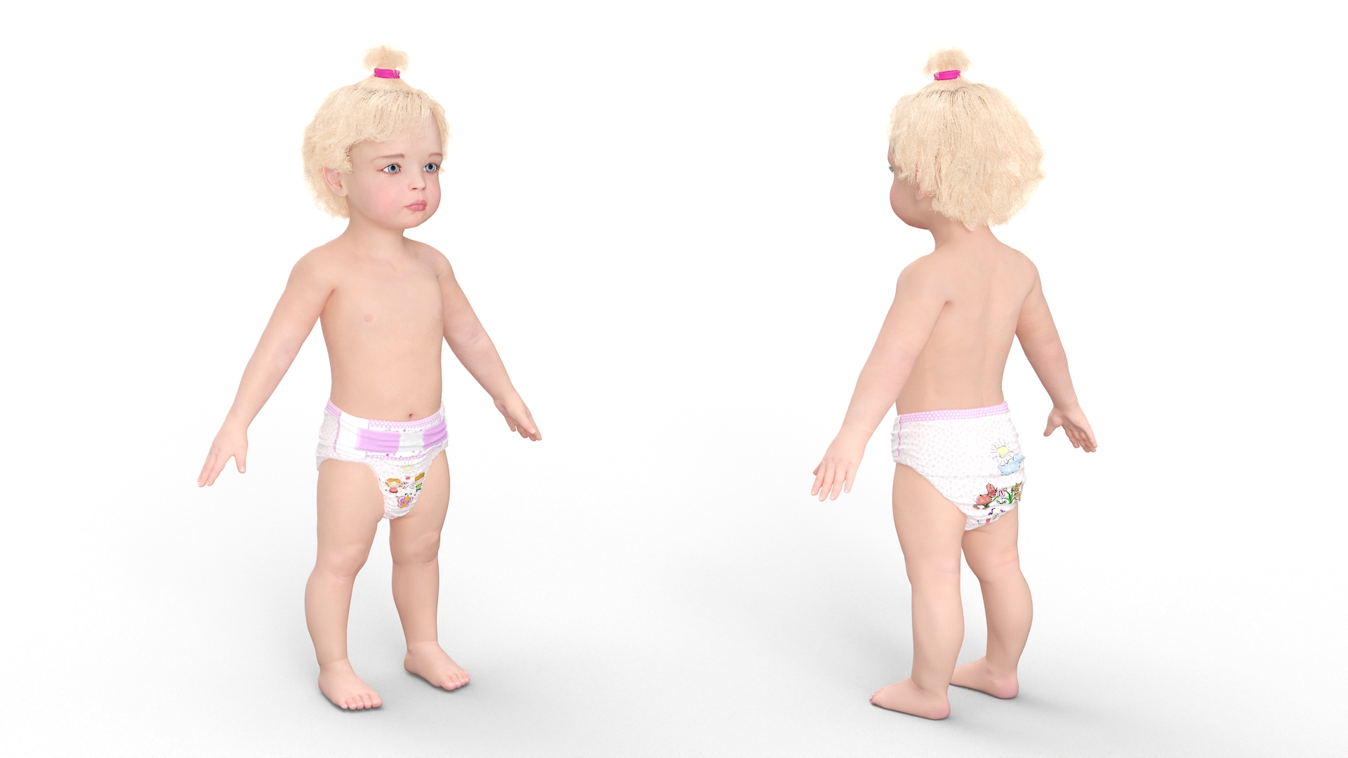 3D Baby Girl Wearing Diaper A-Pose