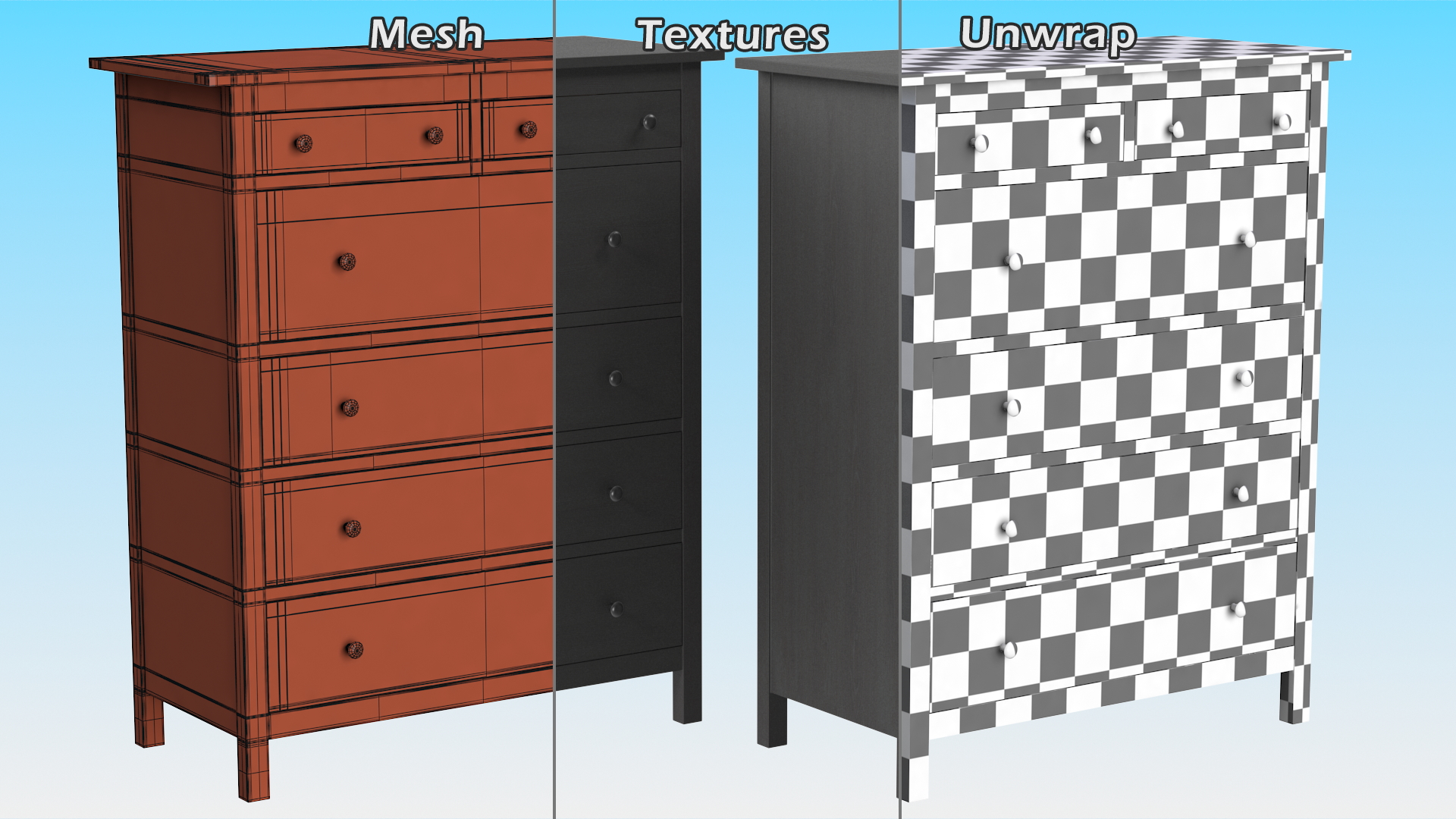 6 Drawer Ikea Chest Dark Gray 3D model