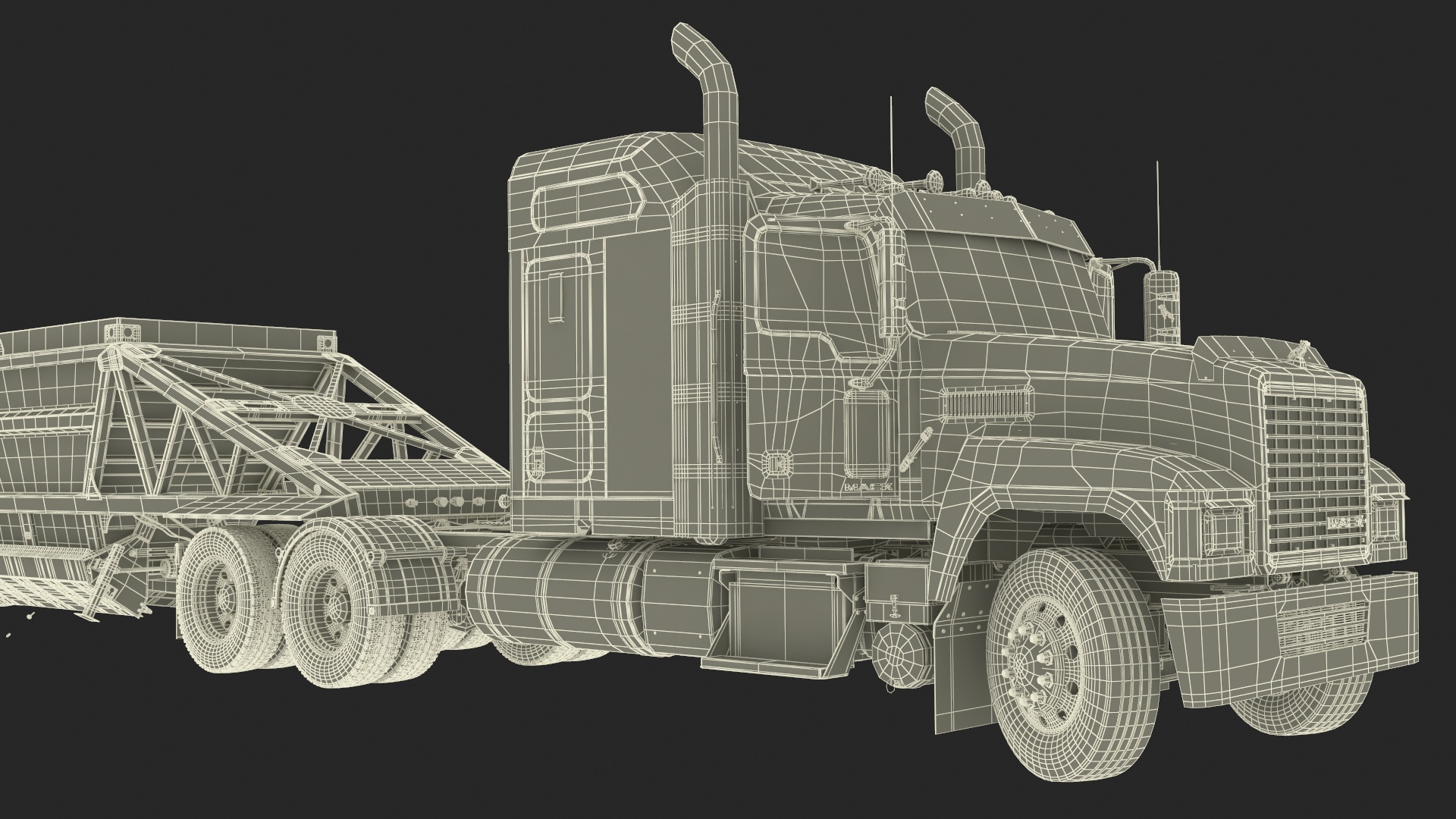 Mack CHU613 Truck with Manac Belly Dump Trailer Rigged 3D model