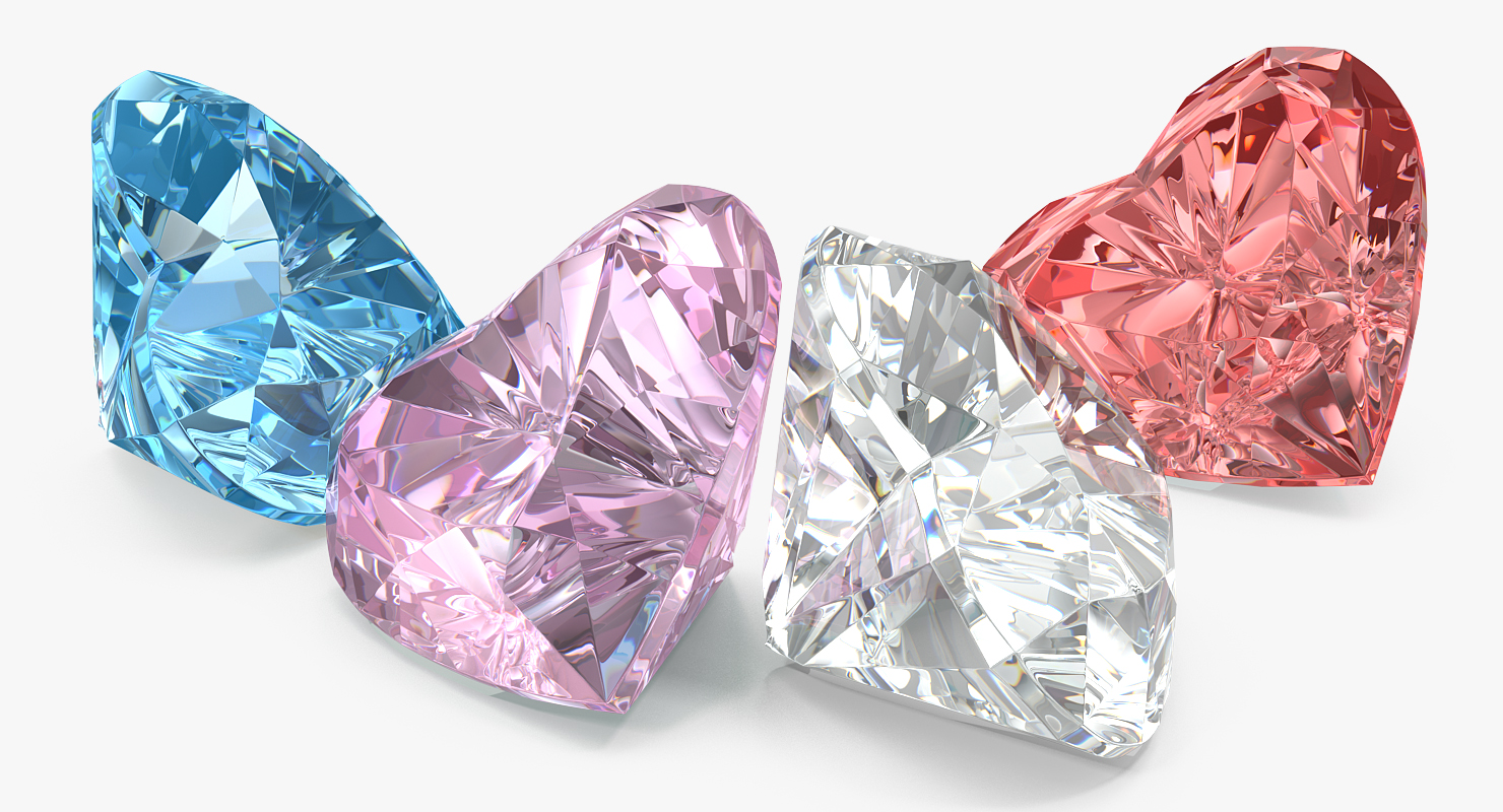 3D Diamond Hearts Set model