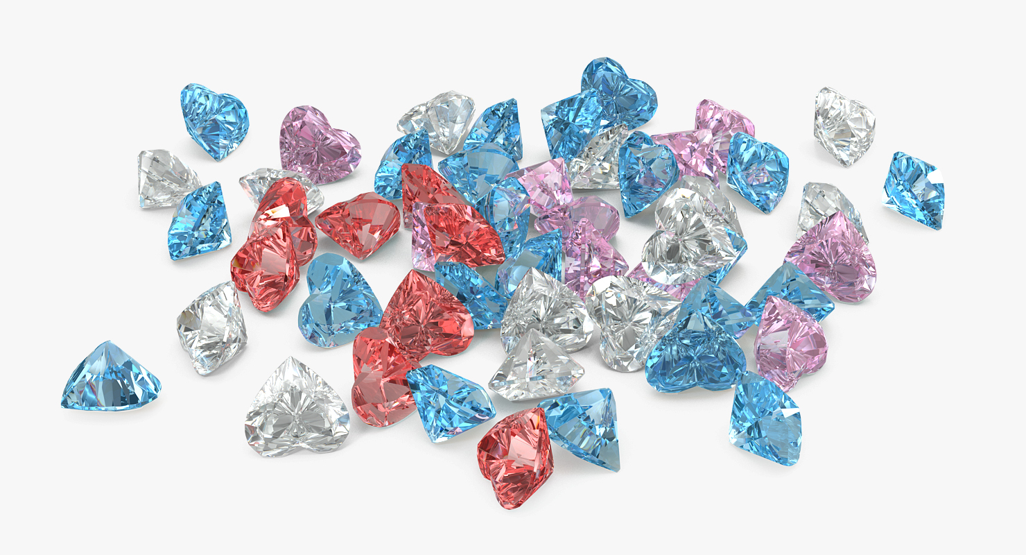 3D Diamond Hearts Set model