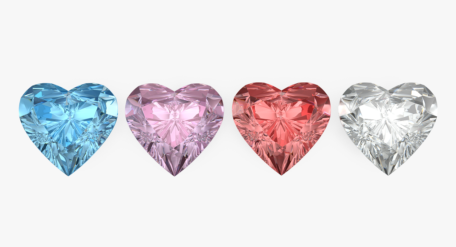 3D Diamond Hearts Set model