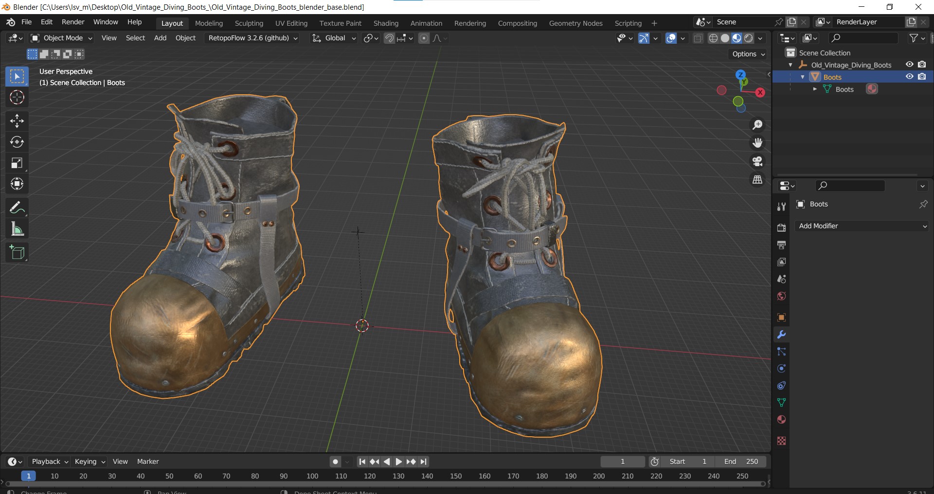 Old Vintage Diving Boots 3D model