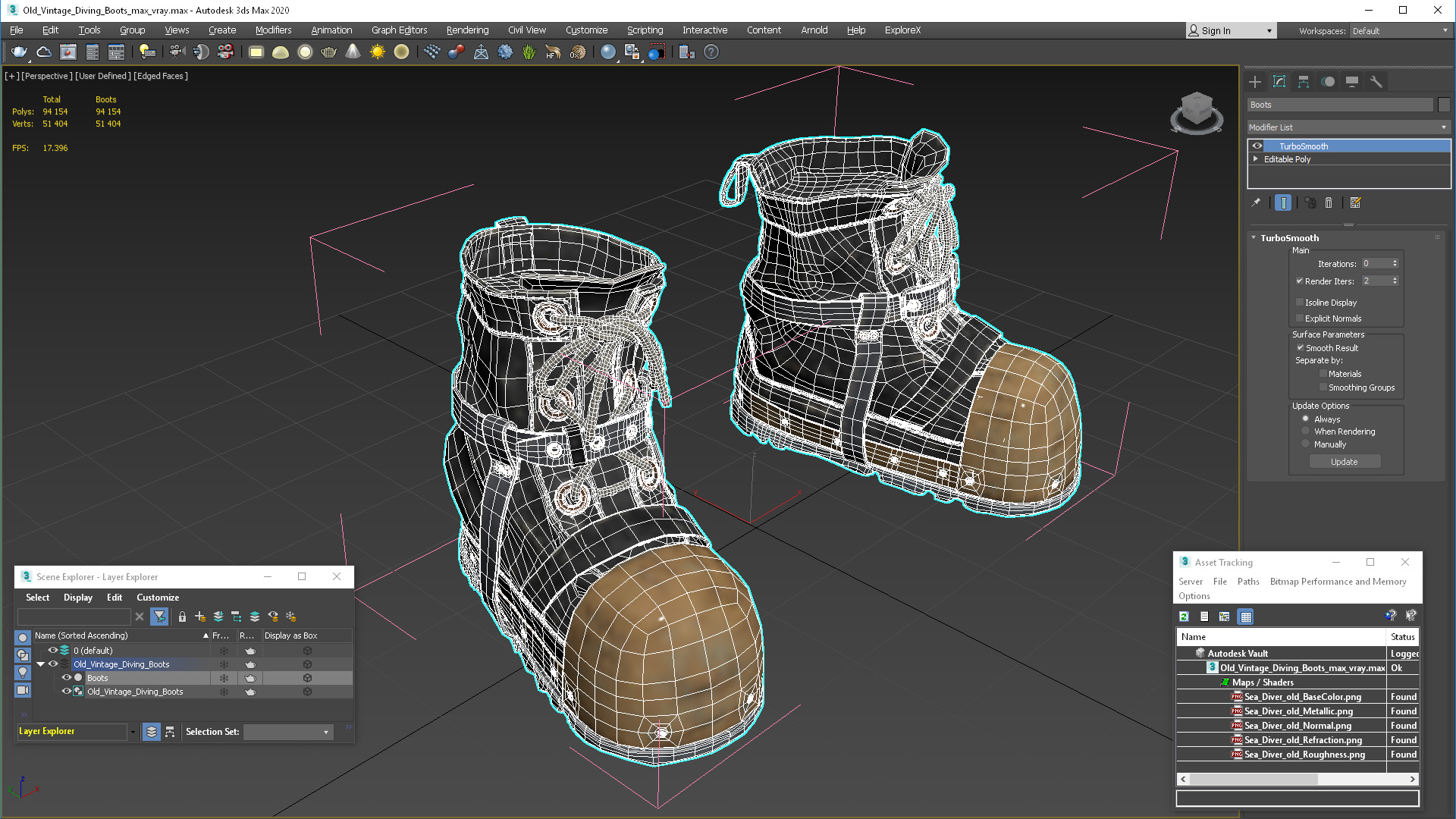 Old Vintage Diving Boots 3D model