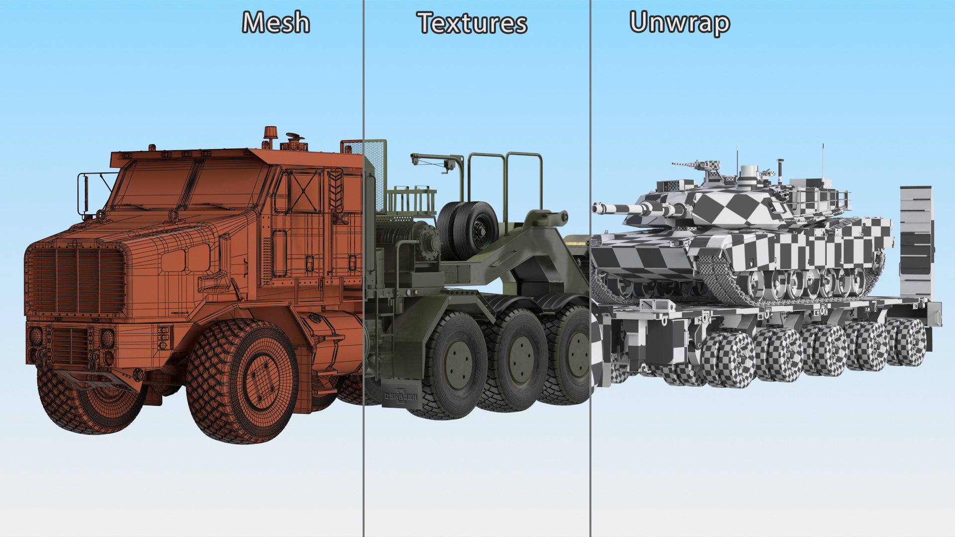 3D Transporter Oshkosh Global HET A1 with M1 Abrams model