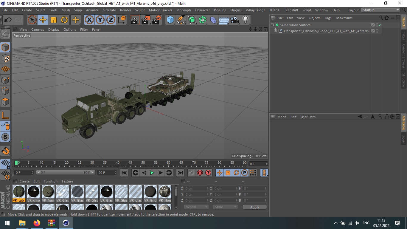 3D Transporter Oshkosh Global HET A1 with M1 Abrams model