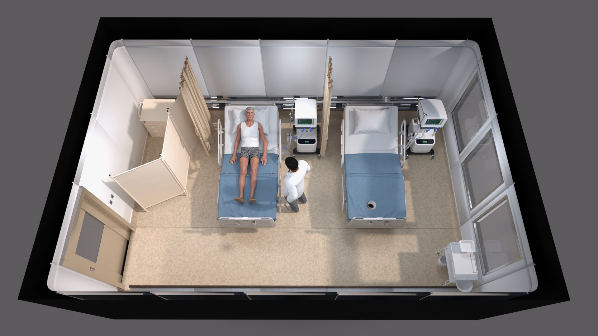 3D Modern Intensive Care Hospital Ward with Patient model