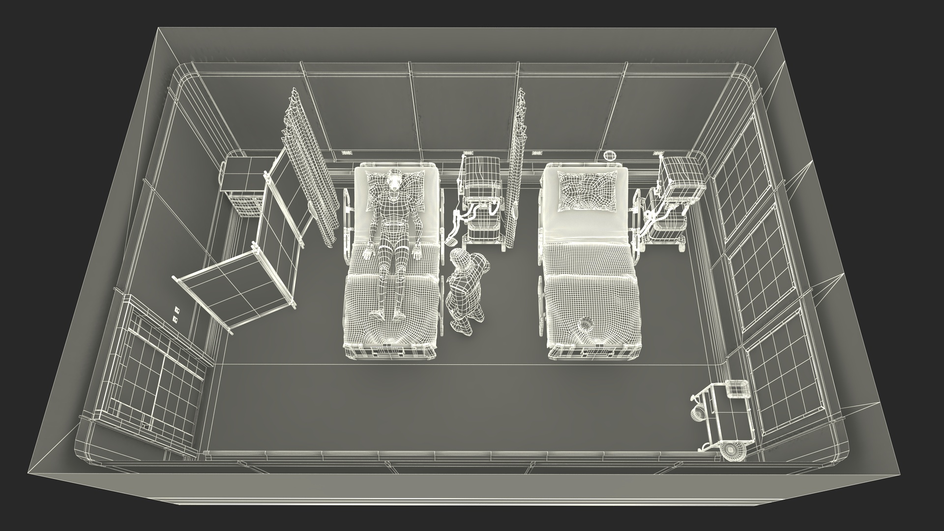 3D Modern Intensive Care Hospital Ward with Patient model